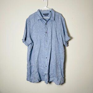 Perry Ellis‎ Short Sleeve Shirt 100% Linen Blue SIZE XLT SEE DESCRIPTION..